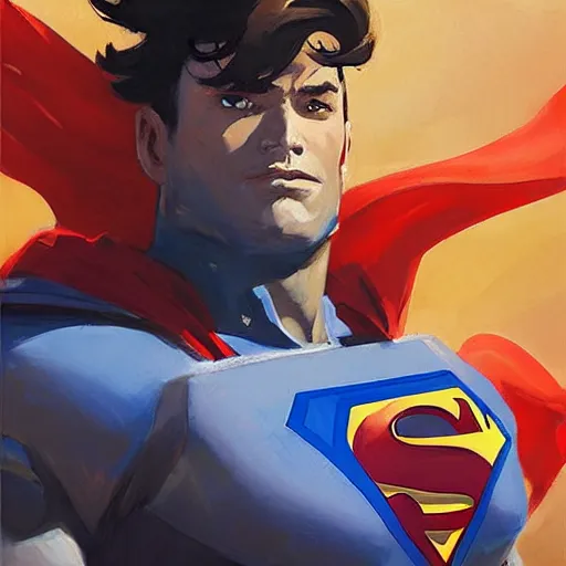 Image similar to greg manchess portrait painting of fully armored superman as overwatch character, medium shot, asymmetrical, profile picture, organic painting, sunny day, matte painting, bold shapes, hard edges, street art, trending on artstation, by huang guangjian and gil elvgren and sachin teng