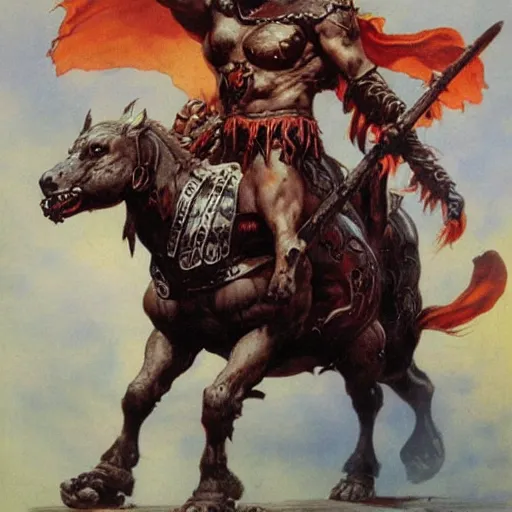 Prompt: barbarian warrior riding a chariot by Boris Vallejo and Frank Frazetta