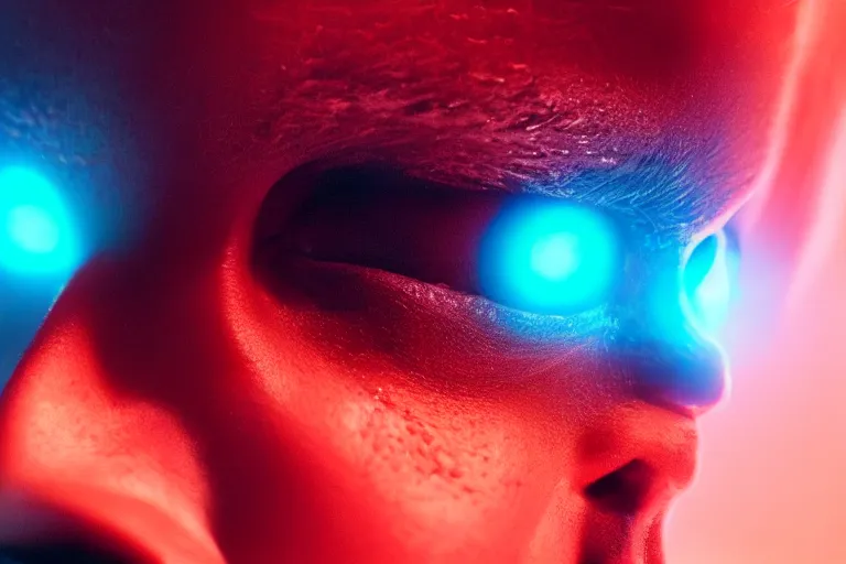 Image similar to VFX movie of a futuristic cyborg closeup portrait in high tech compound, beautiful natural skin neon lighting by Emmanuel Lubezki