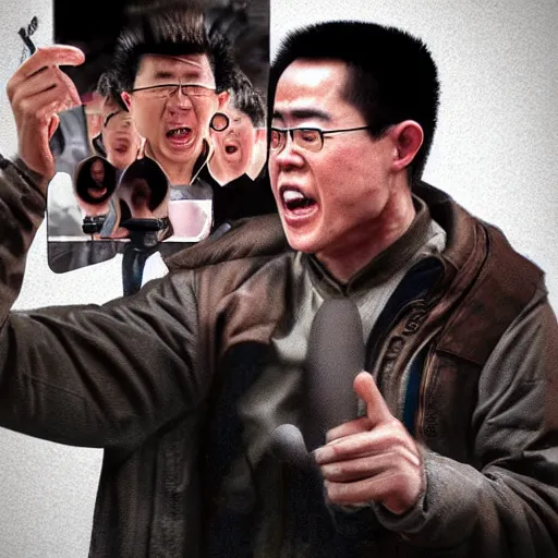 Image similar to a photorealistc digital art of jet li shouting loud, award winning photography, trending on artstation