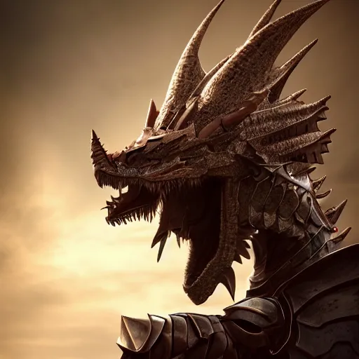 Image similar to stunning close shot of a beautiful female knight, but as an anthropomorphic female dragon, well designed cute elegant female robot dragon head with slick LED eyes, long oily tongue, and sharp maw, well armored, sharp claws, HD octane render, fantasy, Artstation, Deviantart, Furaffinity
