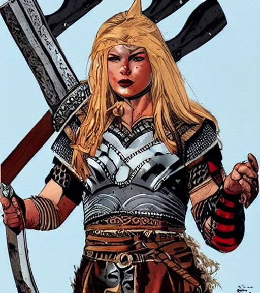 Prompt: Viking female warrior, by MARVEL comics and Sandra Chevrier, 4k