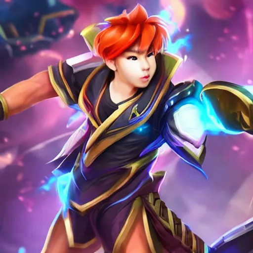 Image similar to xiumin from the band exo as a mobile legends hero, character design, full body, 8 k, high definition, extremely detailed, photo - realistic