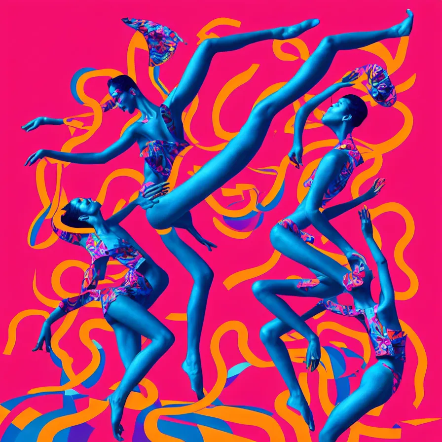 Image similar to album cover design depicting beautiful dancing women, by Jonathan Zawada, and tristan eaton, digital art