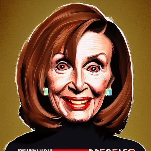 Image similar to Poster of Nancy Pelosi starring in Pulp Fiction, digital art, artstation