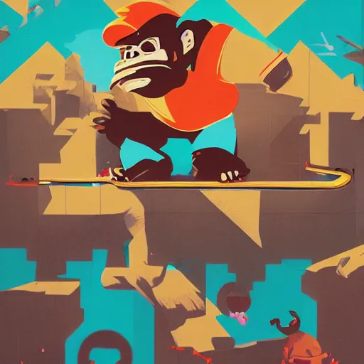 Image similar to Donkey Kong Nintendo by Sachin Teng, asymmetrical, Organic Painting , Hard Light and long shadows, Matte Painting, geometric shapes, hard edges, graffiti, street art, 300 dpi :2 by Sachin Teng:4