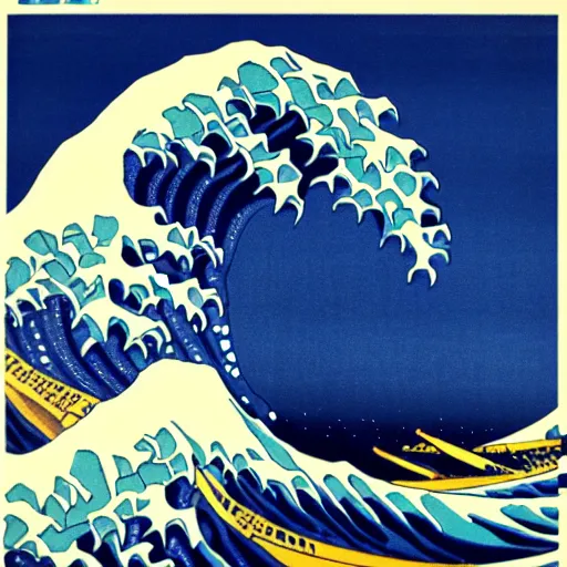 Prompt: a propaganda poster of the great wave off kanagawa