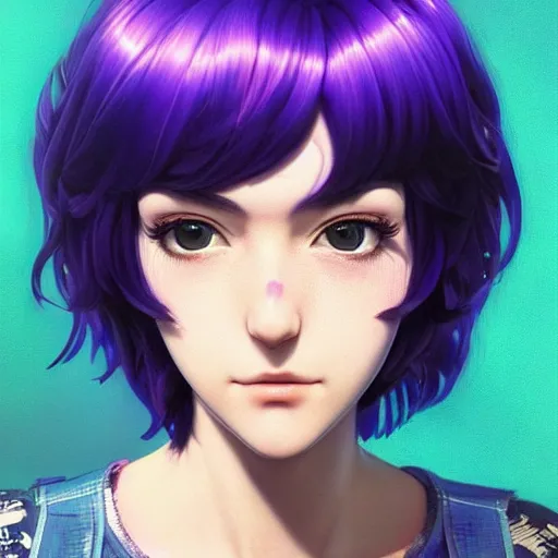 Prompt: a beautiful ramona flowers with head tilted back, focus close on eyes realistic skin texture, eighties holographic art by ilya kuvshinov monet range murata artgerm katsuhiro otomo norman rockwell, highly detailed intricately sharp focus, bedroom eyes trending on pinterest vogue italia unreal engine 5, 4 k uhd image