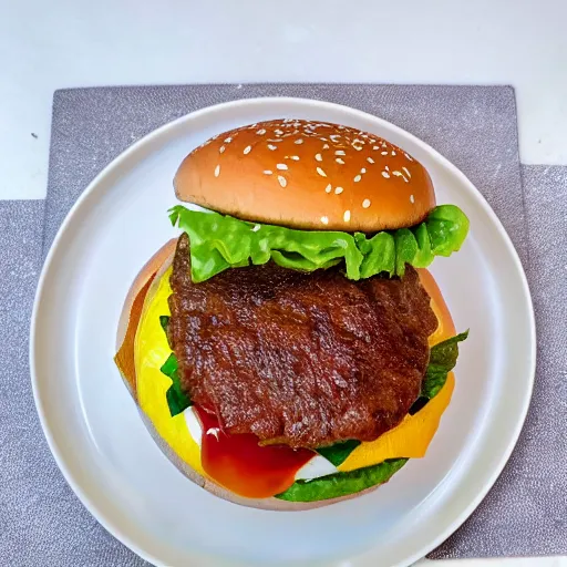 Prompt: hiqh quality photo of a cheeseburger without tomatoes on a white plate