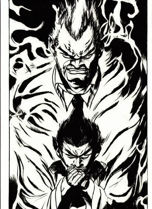 Prompt: heihachi!!!!!!! mishima dressed formally, with cigar, by keisuke itagaki, manga, tekken