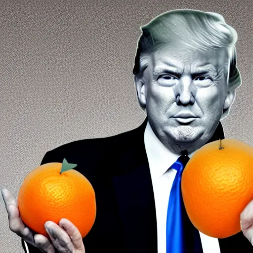 Prompt: donald trump with an orange fruit head