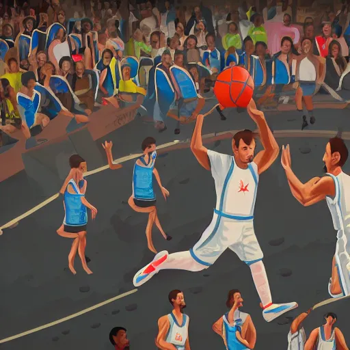 Image similar to astronauts playing basketball in space in front of an alien crowd, photorealistic, 4k, high detail