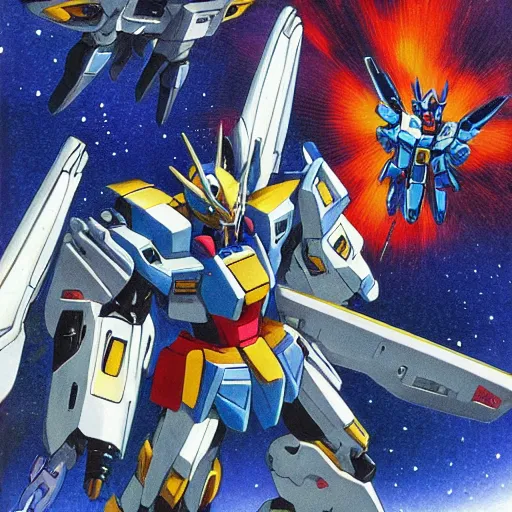 Image similar to gundam by mamoru nagano, fivestarstory style,