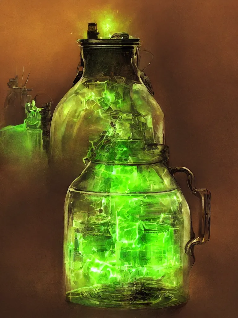 Image similar to close up jug filled with radioactive glowing juices by disney concept artists, blunt borders, rule of thirds