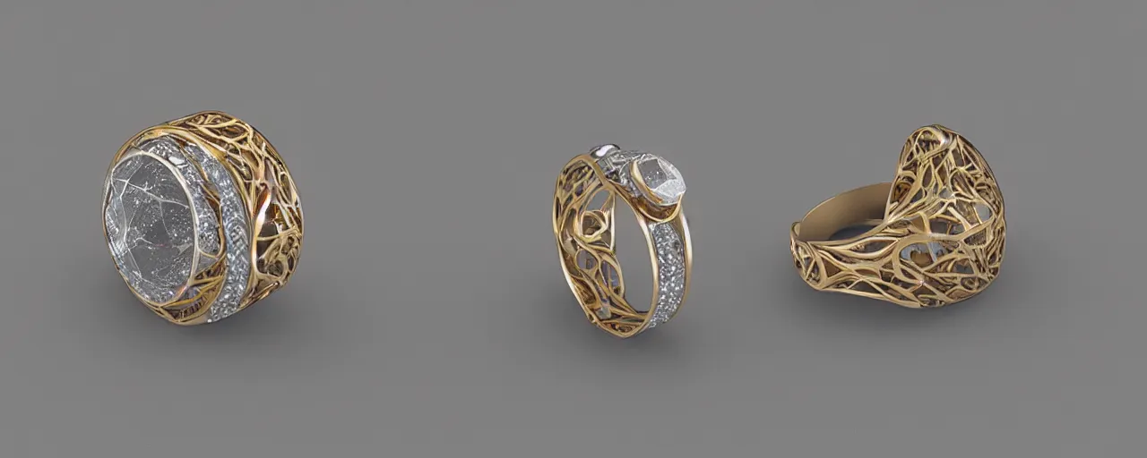 Prompt: simple silver magic crystal ring, gold, smooth, crystal, engravings, diamonds, product design, jewelry, colorful, art by gerald brom, greg rutkowski and artgerm, photo realism, unreal engine, c 4 d