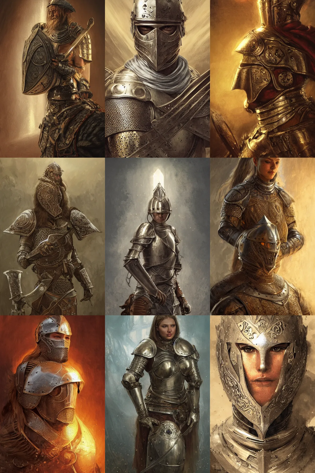 Prompt: portrait of a medieval knight posing ultra realistic illustration, a woman paladin, thick armor, brown beard, intricate, highly detailed, digital painting, artstation, radiant light, caustics, war hero, psychedelic dmt, concept art, smooth, sharp focus, illustration, by gaston bussiere, bayard wu, giger, maxim verehin