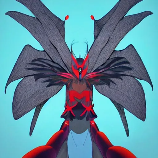 Image similar to 4K headshot of mothman with a mushroom hat and rouch clothes with giant wings , intricate face , flawless anime cel animation by Manabu Oshashi and Satoshi Kon, professionally post-processed , beautiful, scary, symmetry accurate features, epic, octane rendered, anime masterpiece, accurate