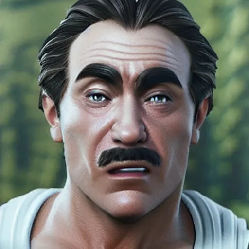 Image similar to a close up of mario's face ( live action, good high detailed face )