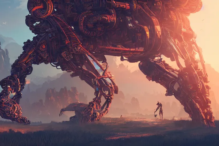 Image similar to slitherfang machine mecanical creature robot of horizon forbidden west horizon zero dawn radiating a glowing aura global illumination ray tracing hdr fanart arstation by ian pesty and alena aenami artworks in 4 k