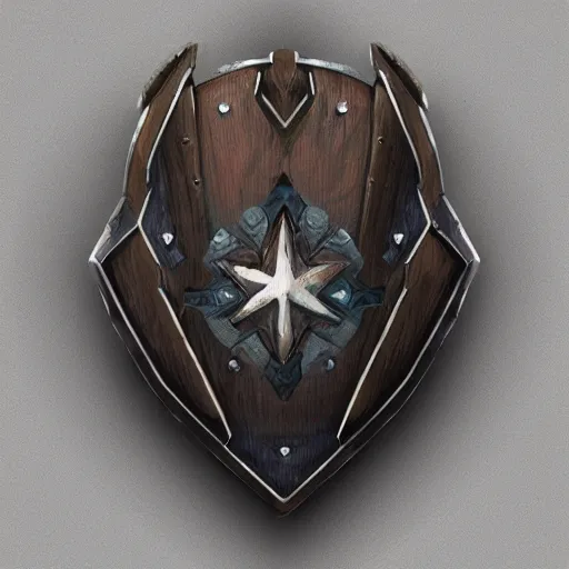 Prompt: concept art of small wooden shield weapon, symmetry, shield design, fantasy shield, fantasy, behance, pinterest, deviantart, artstation, weapons concept art, design, rpg, weapon, detailed, digital art, incredible, digital painting