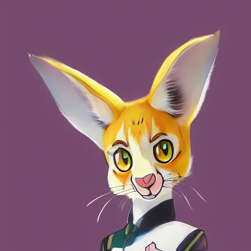 Prompt: digital painting of serval from kemono friends anime, artstation, anime, digital