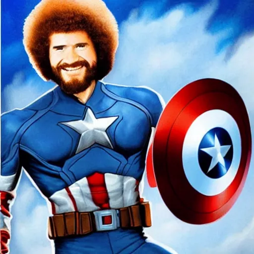 Image similar to Bob Ross as Captain America