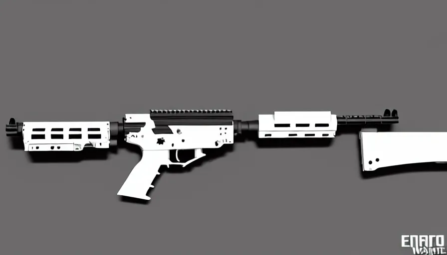 Prompt: extremely detailed ultra realistic side view photo sci fi ultra minimalist assault rifle coilgun, detailed trigger, chemically propelled, electric, white paint, smooth streamline, elegant sleek smooth body, wires, railgun, chemrail, gauss, smooth utopian design, ultra high quality, octane, cod, destiny, warframe, terminator