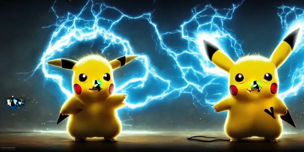 Prompt: pikachu electrocutes a magical wizard with a hole in his head, 4 / 3, symmetrical, golden ratio, digital art, fantasy art, octane render, unreal engine, high detail, very realistic, by greg rutkowski, by james gurney