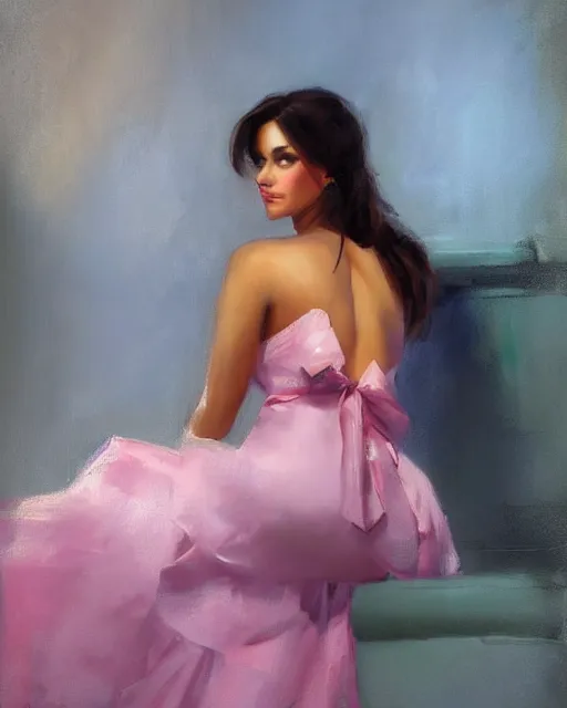 Prompt: a painting of a pretty woman by richard s. johnson