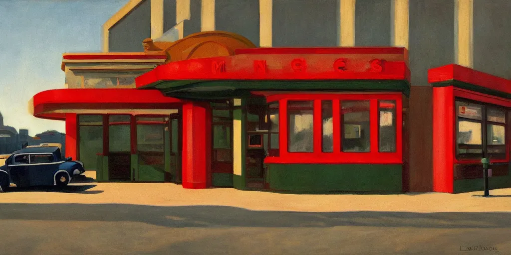 Prompt: American metro wasteland commercial gasoline in the style of Edward Hopper