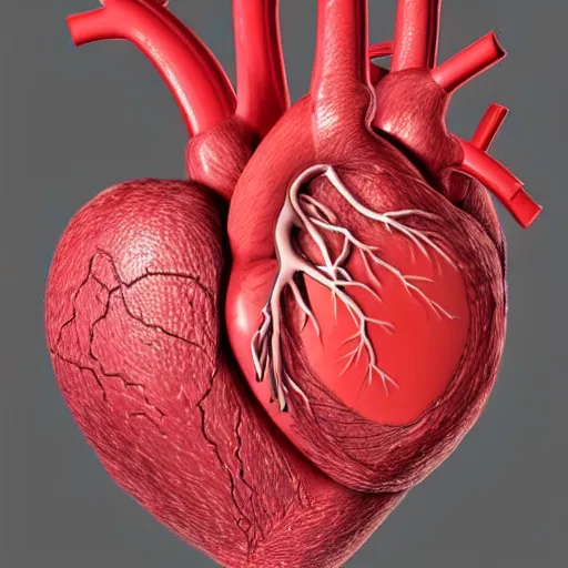 Prompt: A highly detailed and realistic 3D render of a human heart, with veins and arteries visible, medical illustration, 4k