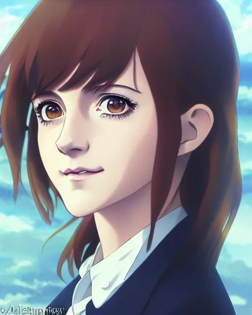 Prompt: Anime as Emma Watson playing Hermione Granger. Cute fine face. Pretty face. Cute smile. Realistic shaded. Perfect face. Fine details. Anime. Realistic shaded lighting. Ilya Kuvshinov. Katsuhiro Otomo. Ghost in the shell. Magali Villeneuve. artgerm. Jeremy Lipkin. Michael Garmash. Rob Rey,