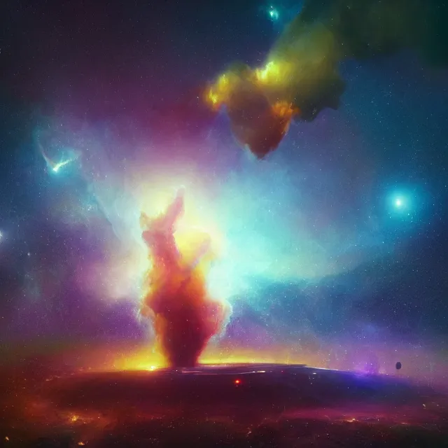 Prompt: a beautiful photo of a nebula in the universe by john harris and simon stalenhag and hubble space telescope and greg rutkowski and paul lehr. in style of digital art. ultra realistic, hyper detailed. ray tracing. 4 k texture. deep sky photography. octane render. trending on artstation