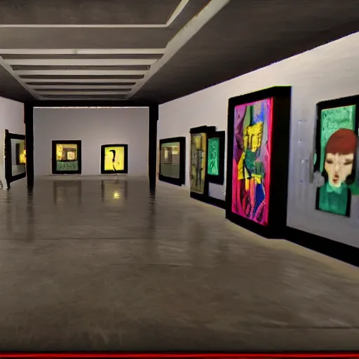 Prompt: the last virtual liminal space art museum in a 9 0's video game, made in 1 9 9 0, hd screenshot