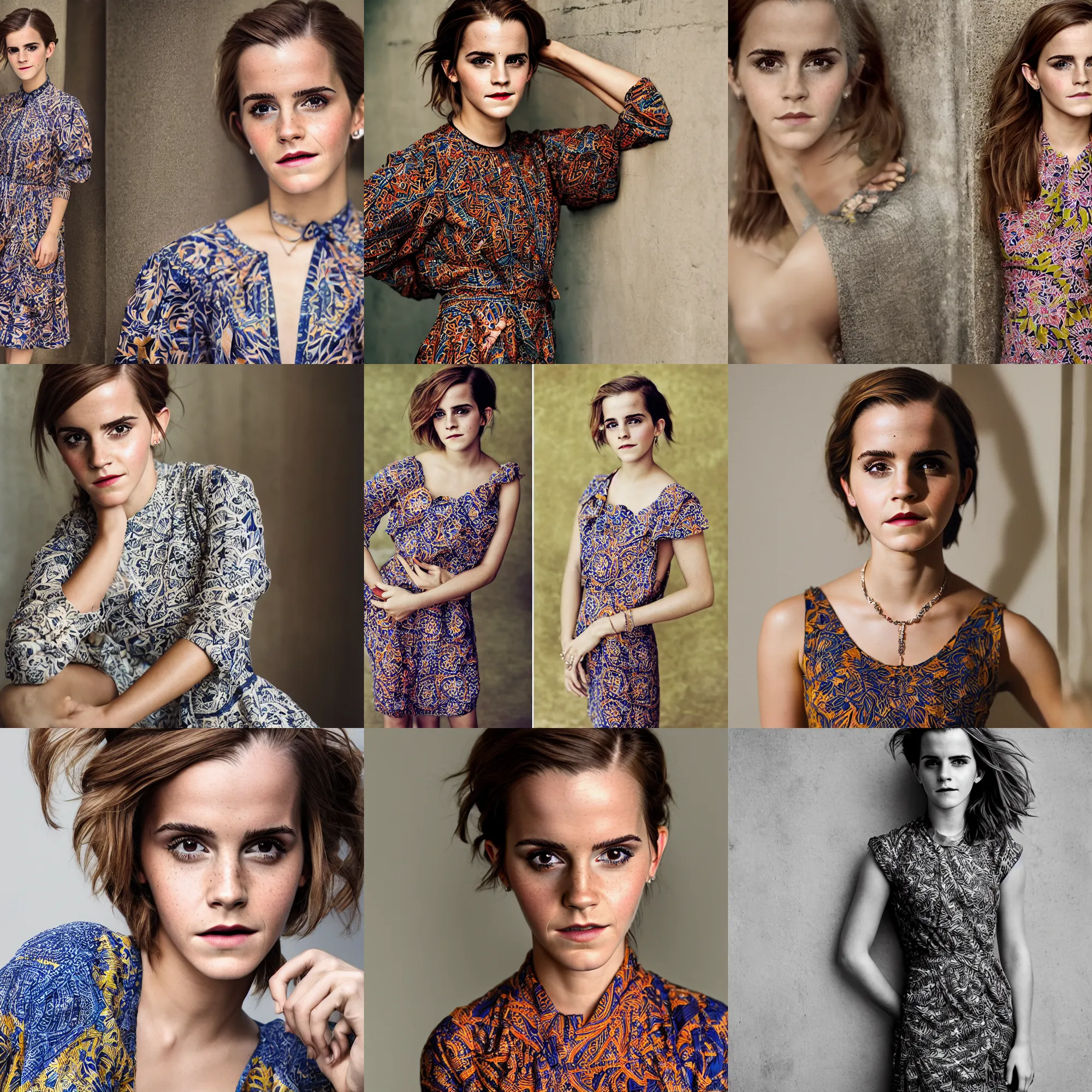 Prompt: a portrait of emma watson wearing batik dress, full body shot, perfect symmetrical body, perfect symmetrical face, by charlotte grimm, natural light, detailed face, canon eos c 3 0 0, ƒ 1. 8, 3 5 mm, 8 k, medium - format print