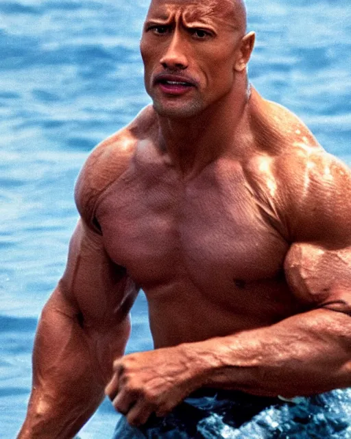 Image similar to film still close up shot of dwayne johnson in the movie jaws. photographic, photography