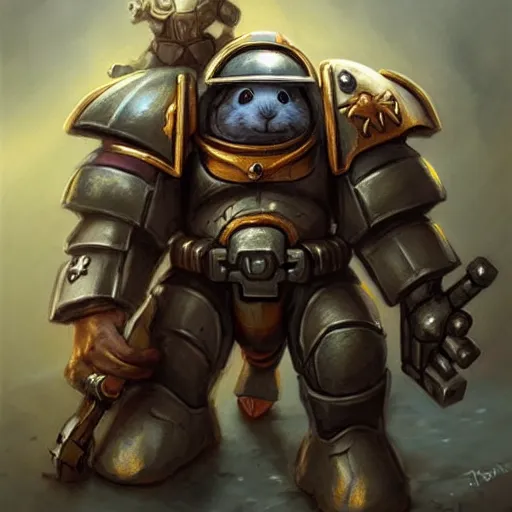 Image similar to cute little anthropomorphic Guinea Pig Space Marine, tiny, small, short, Space marine, cute and adorable, pretty, beautiful, DnD character art portrait, matte fantasy painting, DeviantArt Artstation, by Jason Felix by Steve Argyle by Tyler Jacobson by Peter Mohrbacher, cinema