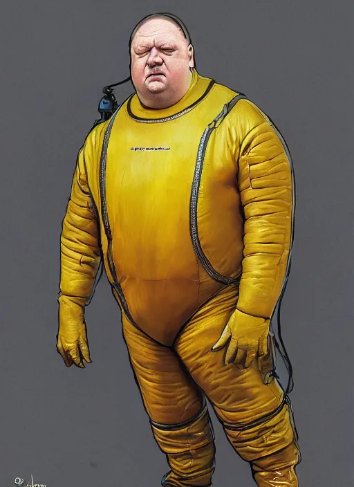 Prompt: upper body portrait of shaun ryder as baron harkonnen wearing a leather spacesuit and floating in space, by normal rockwell, photoreal, character concept art, artstation