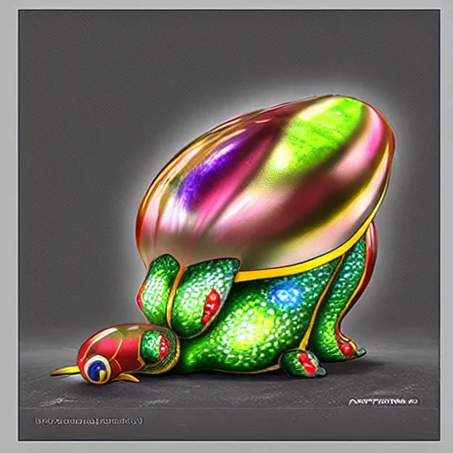 Prompt: A pokemon that looks like A Tangguan snail with multi-colored gemstones on the raised part of the shell，Trending on art station. Unreal engine.