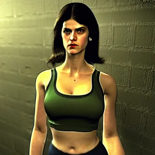 Prompt: a screenshot of alexandra daddario in the video game fallout new vegas. 3 d rendering. unreal engine. amazing likeness. very detailed. cartoon caricature