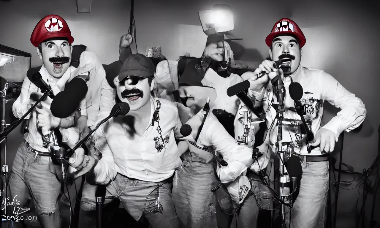 Prompt: super mario singing karaoke. studio photography. intricate details.