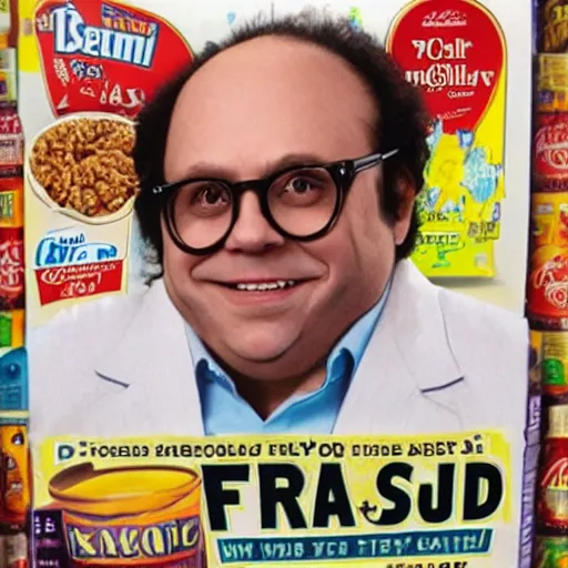 Prompt: frank reynolds on a cereal box