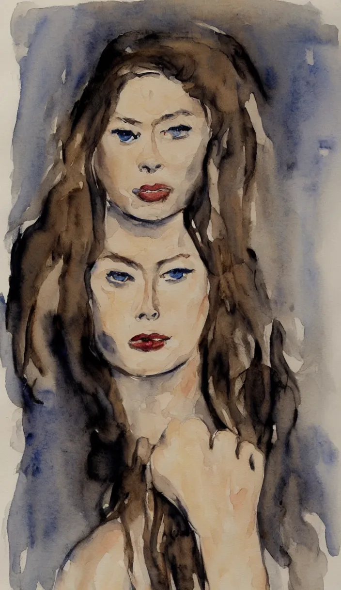 Prompt: a beautiful watercolor painting of doutzen kroes by marlene dumas