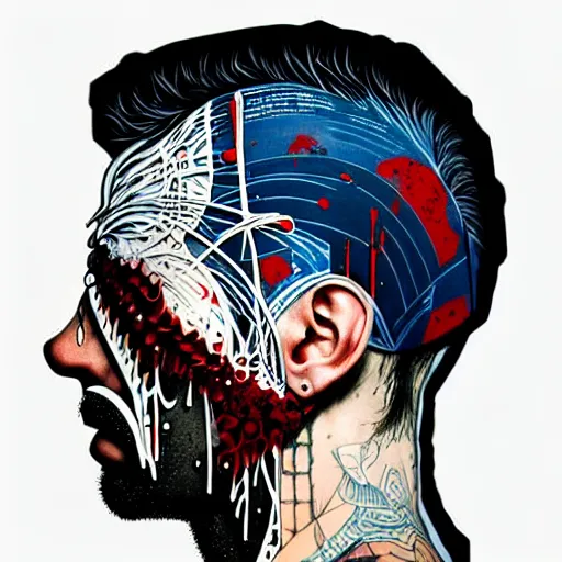 Image similar to a portrait of a back man with side profile blood in ocean intricate details :: side profile :: futuristic mask :: by vikings and Sandra Chevrier