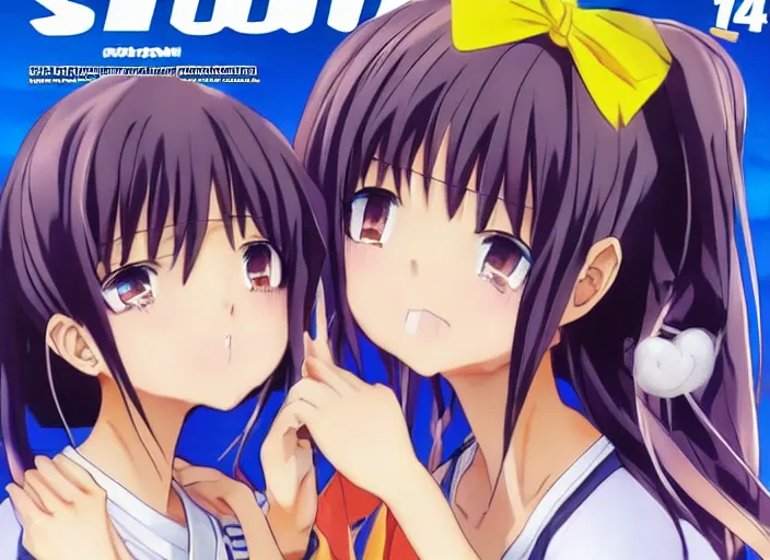 Image similar to ; weekly shonen jump issue 1 4, cover, 2 0 0 0 clannad shuffle toheart event'anime illustration japanese very very beautiful cute girls doing cute things trending on artstation pixiv makoto shinkai smiling super detailed eyes eyebrowless symmetry face visual novel hairpin star