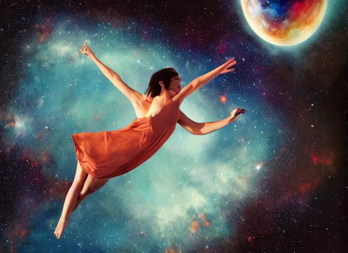 Prompt: falling girl into the cosmos, kieth thomsen