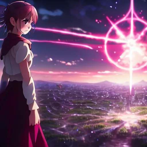 Image similar to emma watson in heavens feel movie, demon slayer, ufotable, kyoani, high quality, key visual, cinematic, city background, night time, rooftop, fate stay night, unlimited blade works, greg rutkowski, high resolution, dynamic pose, extreme close up, street clothes, anime, high budget