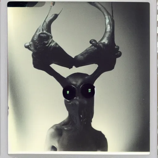 Image similar to vintage polaroid of a nightmarish mutated creature in a science lab, studio lighting, 4 k photo by chris cunningham
