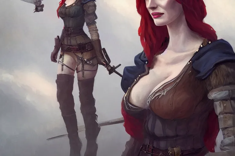 Image similar to A portrait of Eva Green as Triss from the Witcher in her alternative outfit Game by Ruan Jia and Mandy Jurgens and Artgerm and william-adolphe bouguerea, highly detailed, trending on artstation, award winning, H 768