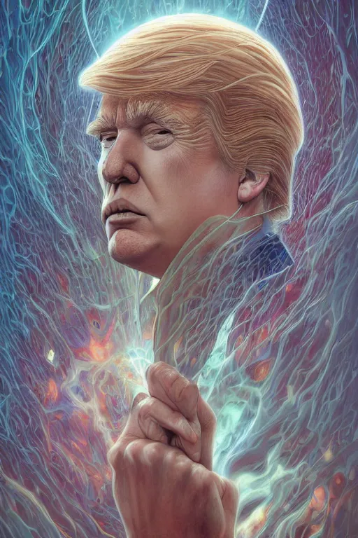 Image similar to donald trump, by artgerm and yoshitaka amano and moebius and hr giger and zdislaw beksinski and alphonse mucha, hyperdetailed, symmetry, glamour, surreal, dc comics, ornate, stunning, nebula, explosions in the sky, trending on artstation